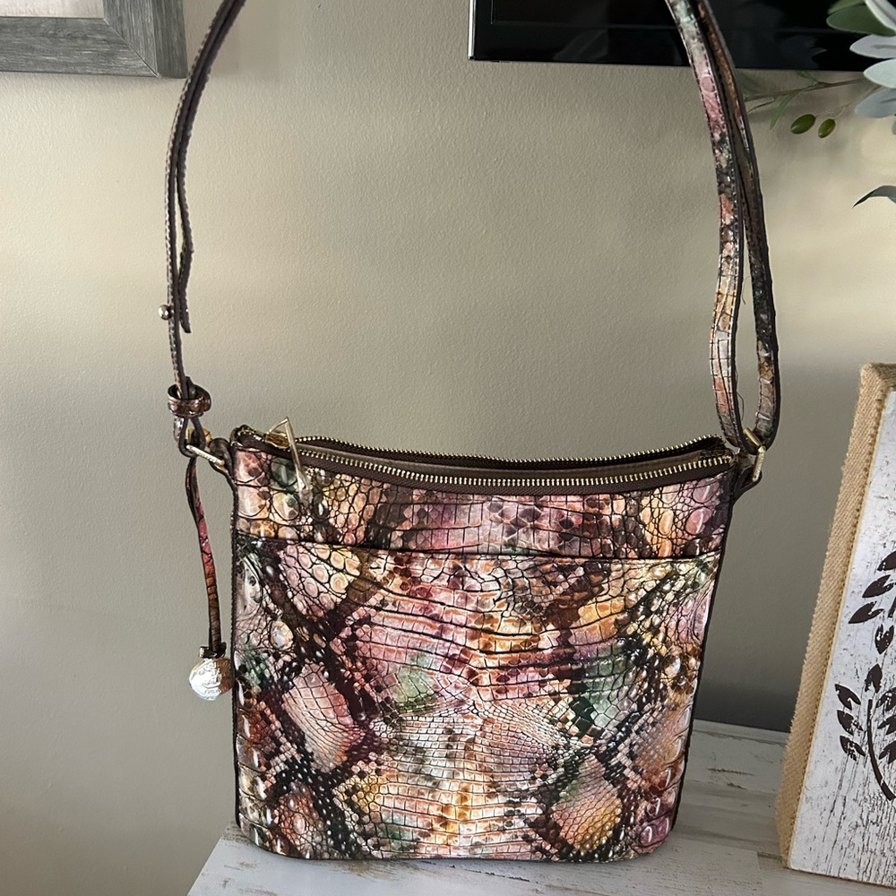 Brahmin Brown and Pink Crossbody Bag with Structured Design
